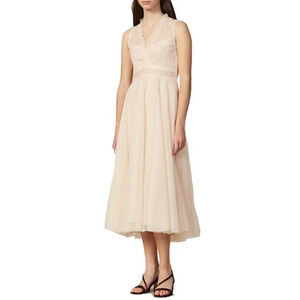 Sandro Cassy Mesh Lace A-Line Midi Dress V-Neck Womens Size 38 nwt